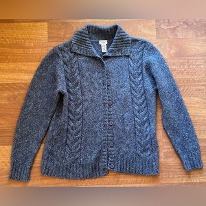 L.L. Bean Fisherman Cardigan Women’s XL Blue Cable Knit Wool Blend Sweater